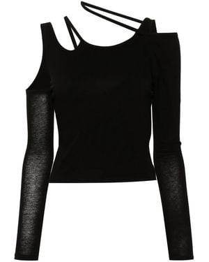 Yohji Yamamoto Cold Shoulder-Design Top - Black