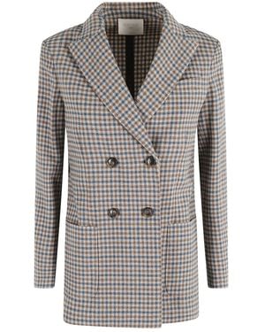 Circolo 1901 Gingham-Check Double-Breasted Blazer - Grey