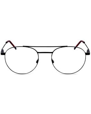 HUGO Double-Bridge Round-Frame Glasses - Black