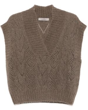 D.exterior Pointelle-Knit V-Neck Jumper - Brown