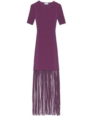 Ganni Dress With Fringes - Purple