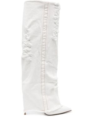 Le Silla Andy 120Mm Cuffed Denim Boots - White