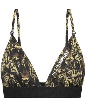 Philipp Plein Roar Tiger-Print Triangle Bra - Black