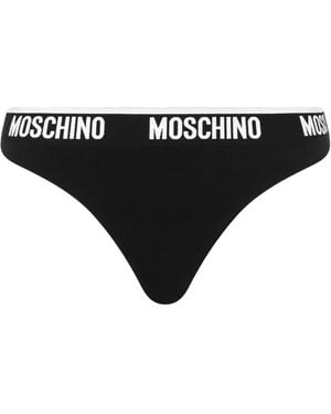 Moschino Logo-Waistband Two-Tone Thong - Black