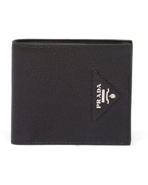 Prada Logo Plaque Leather Wallet - Black