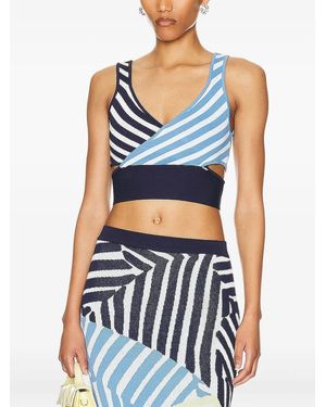 STAUD Trenton Striped Cut-Out Crop Top - Blue