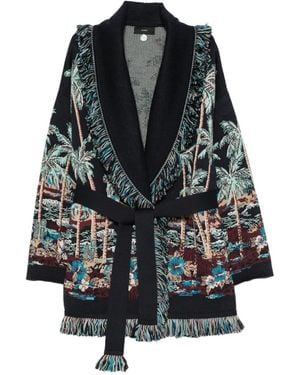 Alanui The Tale Of A Hawaiian Palm-Tree Intarsia Fringed-Trim Cardigan - Black