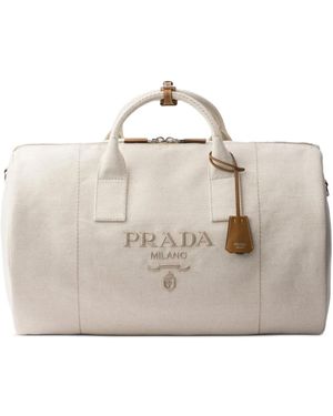 Prada Borsone Con Logo Goffrato - Neutro