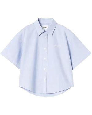 Carhartt Kaia Logo-Embroidered Short-Sleeve Cotton Shirt - Blue