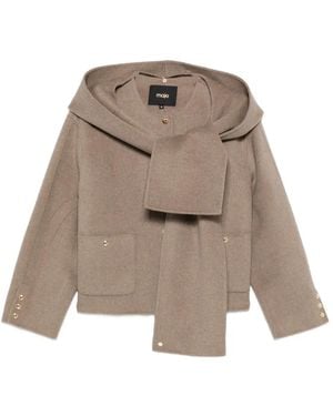 Maje Hooded Single-Breasted Coat - Natural
