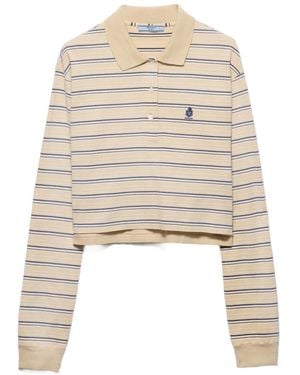 Prada Striped Pique Polo Shirt - Natural