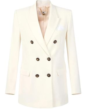 Elisabetta Franchi Doppelreihiger Blazer mit Einstecktuch - Natur