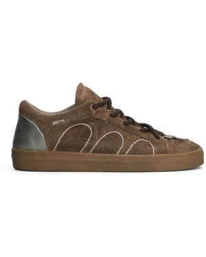 Santha Contrast-Stitched Low-Top Trainers - Brown