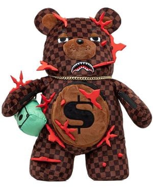 Sprayground Checked-Pattern Bear-Shape Backpack - Red