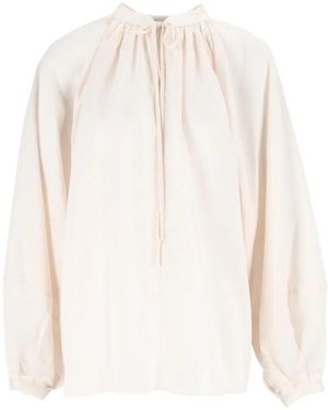 ELEH Tie-Neck Gathered Blouse - White
