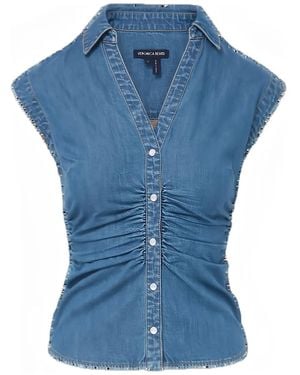 Veronica Beard Top Denim Con Ruches - Blu
