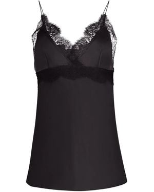 Nina Ricci Lace V-Neck Silk Top - Black