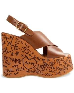 Chloé Maxime Wedge Sandals - Brown