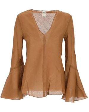 120% Lino Blouse À Manches Évasées - Brown