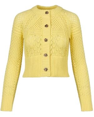 Smythe Crochet-Knit Button-Up Cardigan - Yellow
