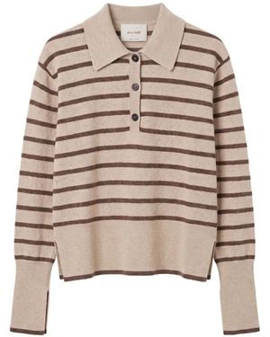 Arlo Mott Broome Striped Knitted Polo Shirt - Natural