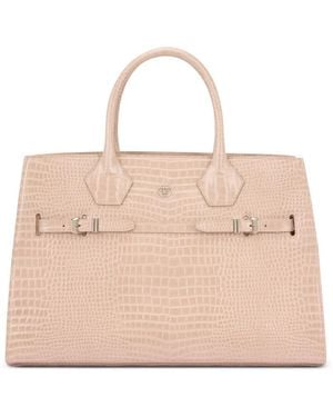 Philipp Plein Crocodile-Effect Tote Bag - Natural
