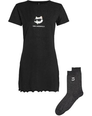 KARL LAGERFELD Ikon Geschenkset Mit Pyjama-Kleid Und Socken - Schwarz