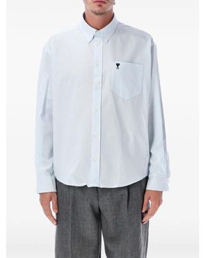 Ami Paris Camisa Ami De Coeur A Rayas - Blanco
