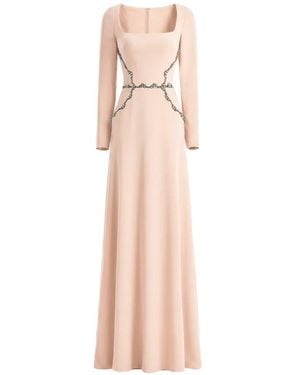 Gemy Maalouf Beaded-Waist Square-Neck Dress - Pink