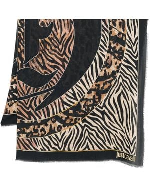 Just Cavalli Animal-Print Fringed Scarf - Black