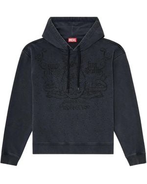 DIESEL S-Norm Rhinestone-Embellished Acid-Wash Hoodie - Blue
