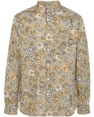 Maison Kitsuné Floral-Print Cotton Shirt - Natural