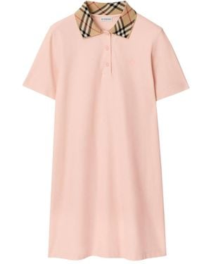 Burberry Check-Collar Cotton Polo Shirt Mini Dress - Pink