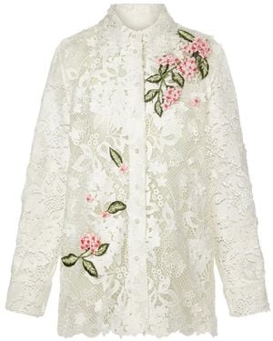 Oscar de la Renta Bluse Mit Blumen-Details - Weiß