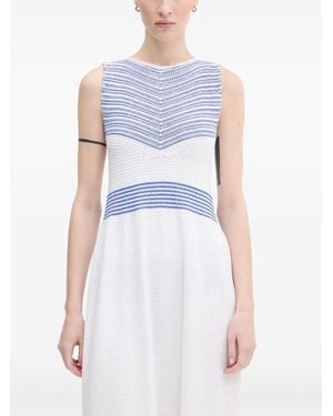 Benetton Chevron-Knit Sleeveless Midi Dress - White