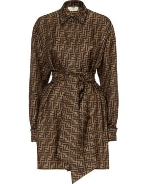 Fendi Ff Pattern Shirt Dress - Brown