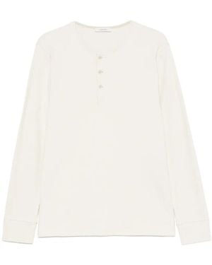 Lemaire T-Shirt Côtelé À Manches Longues En Jersey De Lin Et Coton - White