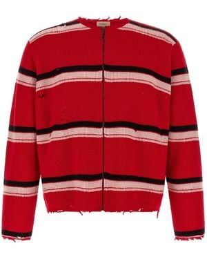 Second/Layer Friends Striped Knit Zip-Up Jumper - Red