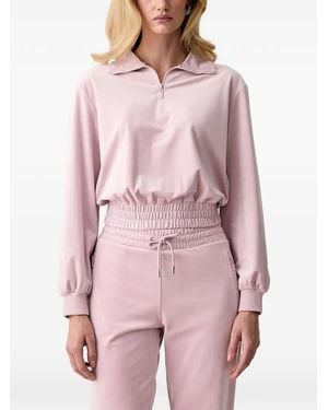 Guess Velvet-Effect Rhinestone-Logo Sweatshirt - Pink