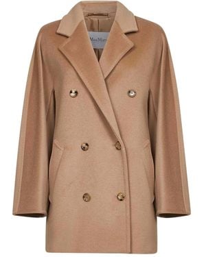 Max Mara Double-Breasted Lapel-Collar Coat - Natural