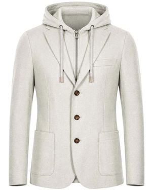 Eleventy Layered-Effect Hooded Blazer - White