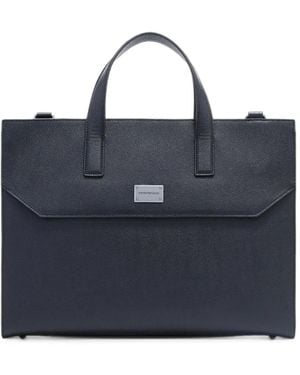 Emporio Armani Logo-Plaque Leather Briefcase Bag - Blue
