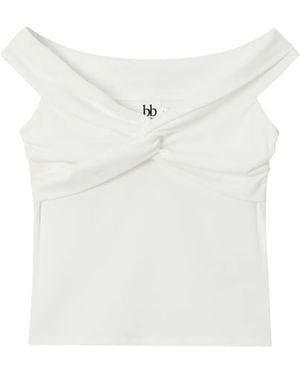 B+ AB Twist-Detail Off-Shoulder Top - White