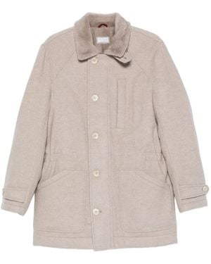 Brunello Cucinelli Trimmed-Collar Single-Breasted Coat - Natural