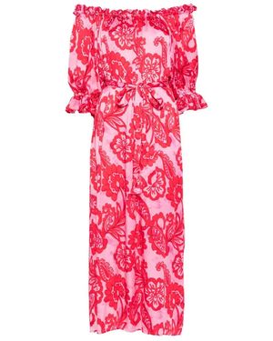 Sundress Paolina Floral-Print Off-The-Shoulder Midi Dress - Pink
