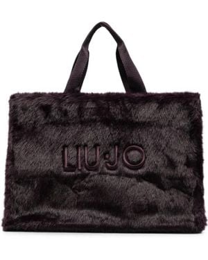 Liu Jo Faux-Fur Logo-Embroidered Tote Bag - Black