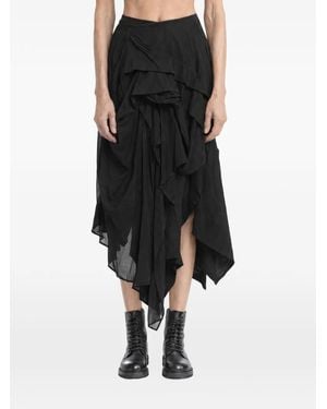 Yohji Yamamoto Jupe Mi-Longue Plissée Et Volumineuse - Black