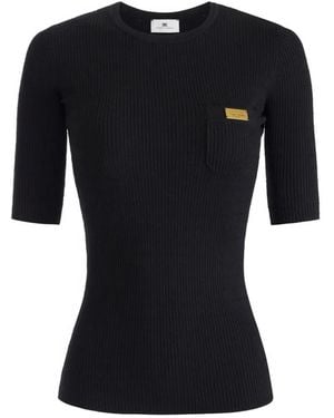 Elisabetta Franchi Micro-Braided Ribbed Knit Top - Black