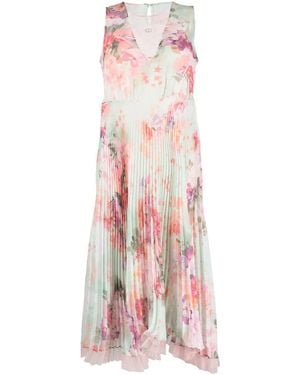 Twinset Floral Pleated Midi Dress - White
