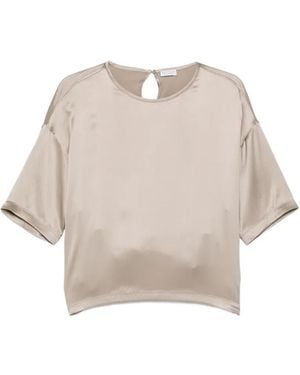Brunello Cucinelli Short Sleeve Silk Top - Natural